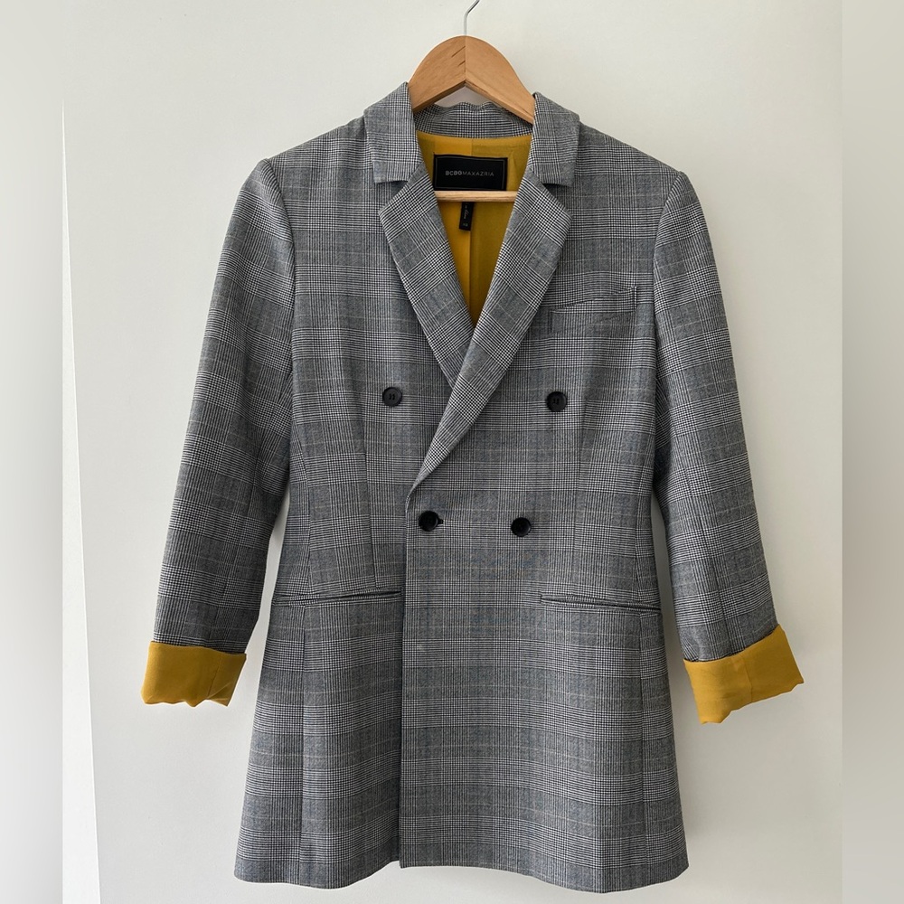 BCBGMaxAzria Plaid Blazer with Yellow Lining